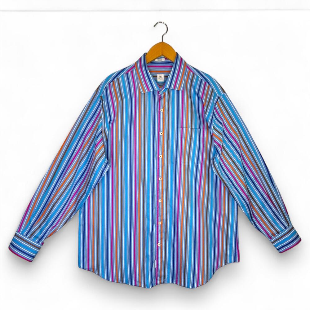 Peter Millar Men's Striped Button Up Shirt XL Blue Multi Stripe Dress Shirt